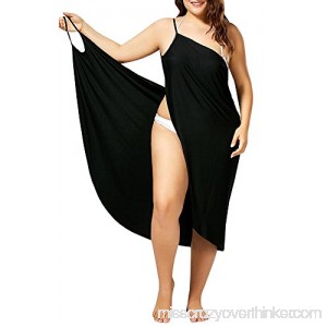 Women Bikini Cover Up Spaghetti Strap Knee Long Backless Wrap Midi Dress Black 3XL B07BBM6TR8